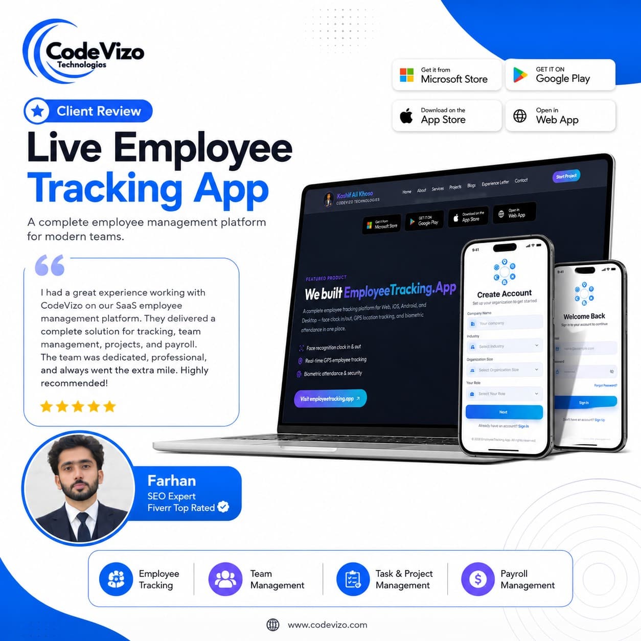 Farhan client review for the Live Employee Tracking App